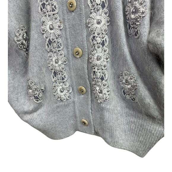 Beldini Vintage Gray Angora Beaded Sweater Cardigan Medium - Picture 10 of 16